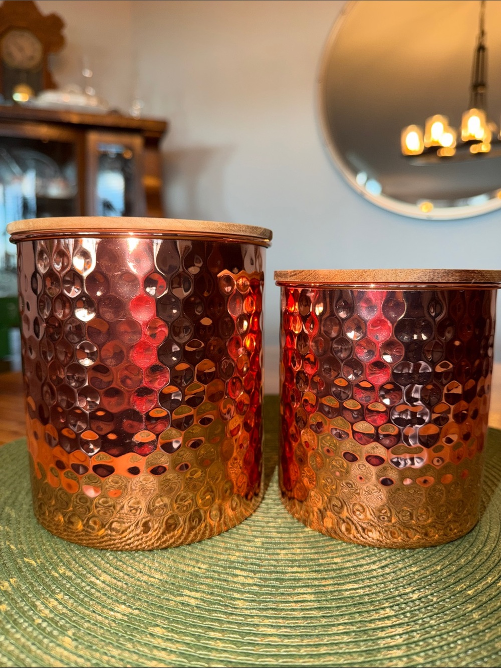 Uncommon James Hammered Copper Canister Set with Wooden Lids